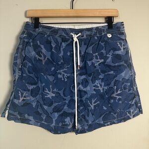ISAIA Napoli Luxury Swim Trunks - Blue Coral Camo - Size Large - Made in Italy